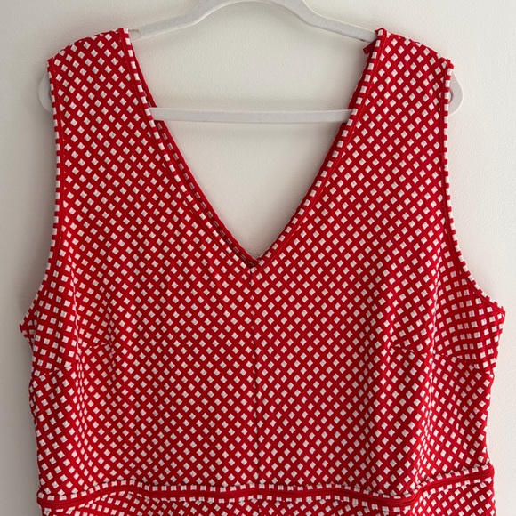 eShakti Red White Diamond Print Sleeveless Midi Dress, Stretch Knit, Women's 3X - Picture 2 of 8